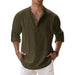 Men's Linen Long Sleeve Shirts Breathable Solid Color Casual Cotton Linen Shirt