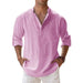 Men's Linen Long Sleeve Shirts Breathable Solid Color Casual Cotton Linen Shirt