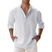 Men's Linen Long Sleeve Shirts Breathable Solid Color Casual Cotton Linen Shirt