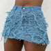 Tassels Vintage Denim Street Style Short Skirt Women Casual High Waist Streetwear