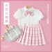 Girl's Clothing Set Children's Short-Sleeved Shirt Plaid Pleated Skirt