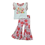Baby Girls Children Clothes Back To School Cotton Apple Bell-Bottoms Set