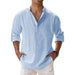 Cotton Linen Shirts Men's Casual Lightweight Long Sleeve Henley Beach Shirts