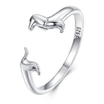 Sterling Silver Cute Dachshund Ring Women 14K Gold Plated Adjustable Ring Jewelry