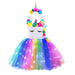 Girls Shiny Unicorn Angel Dress Kids Glowing Party Princess Dresses