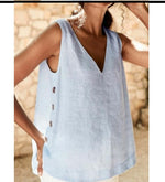 Cotton Linen V-Neck Vest Tops Ladies Oversized Sleeveless Tank Top