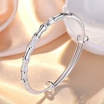 Sterling Silver Bracelet Bangle Adjustable Bamboo Joint Women Fashion Jewelry