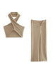 Retro Slit Knotted Knit Skirt Women's Slim Fashion Women's Short Vest Top Skirt Set
