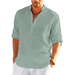 Men's Linen Long Sleeve Shirts Breathable Solid Color Casual Cotton Linen Shirt
