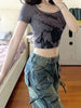 Women Y2k Streetwear Multi-Pocket Blue Denim Cargo Jeans Pants