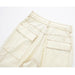 Women Beige Wide Leg Cargo Pants High Waist Multi-Pocket Trousers