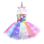 Girls Shiny Unicorn Angel Dress Kids Glowing Party Princess Dresses