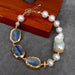 Natural Blue Kyanite Freshwater Cultured White Keshi Pearl Bracelets