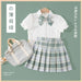 Girl's Clothing Set Children's Short-Sleeved Shirt Plaid Pleated Skirt