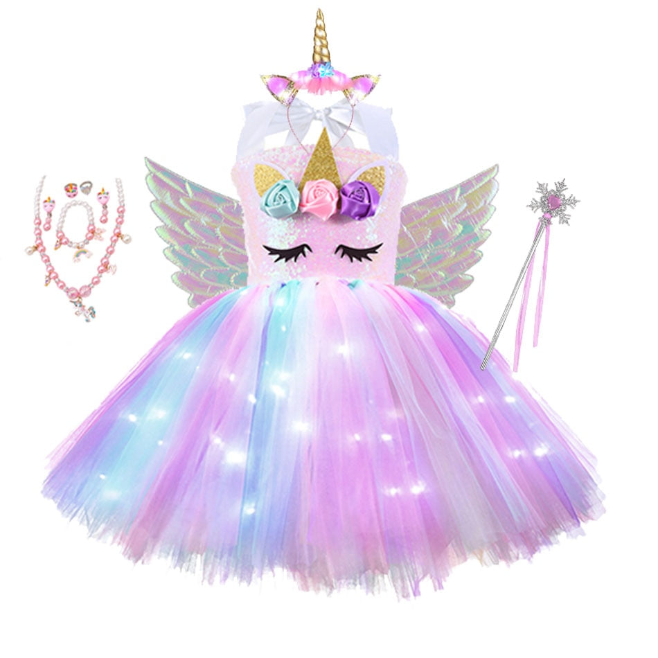 Girls Shiny Unicorn Angel Dress Kids Glowing Party Princess Dresses Atom Oracle Girls Shiny Unicorn Angel Dress Kids Glowing Party Princess Dresses Atom Oracle