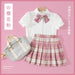 Girl's Clothing Set Children's Short-Sleeved Shirt Plaid Pleated Skirt