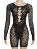 Women's Sexy Playsuit See Through Hollow Thin Long Sleeve Romper Stretch Clubwear