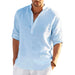 Men's Linen Long Sleeve Shirts Breathable Solid Color Casual Cotton Linen Shirt