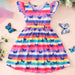 Flying Sleeve Girl's Dress Kids Ruffle Rainbow Dinosaur Cotton Party Dresses