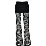 Fantoye Print Floral See Through Lace Women Pants High Waist Casual Streetwear