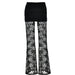 Fantoye Print Floral See Through Lace Women Pants High Waist Casual Streetwear