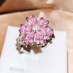 Sterling Silver Cubic Zirconia Elegant Flower Ring Women Charm Eternity Ring Fine Jewelry