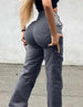Cargo Pants Pocket Design High Waist Solid Color Women's Pants