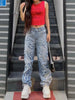 Women's Jeans Streetwear Baggy Straight Cargo Pants High Waist Denim Trousers