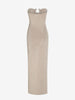 Women's Shiny Jersey Thigh High Split Cut Out Twist Metal Hardware Tube Dress
