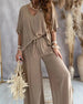 Women's Two Piece Set V-Neck Bat Sleeve Tops Loose Wide-leg Pants Set