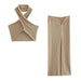 Retro Slit Knotted Knit Skirt Women's Slim Fashion Women's Short Vest Top Skirt Set