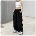 Women's Wide Leg Cargo Pants Drawstring Streetwear Jogger Trousers