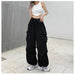 Women's Wide Leg Cargo Pants Drawstring Streetwear Jogger Trousers