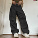 Women's Wide Leg Cargo Pants Drawstring Streetwear Jogger Trousers