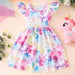 Flying Sleeve Girl's Dress Kids Ruffle Rainbow Dinosaur Cotton Party Dresses