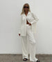 Women's Long Sleeve Shirt Tops Wide Leg Pants Set Elegant Outfits Two Piece Set