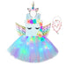 Girls Shiny Unicorn Angel Dress Kids Glowing Party Princess Dresses