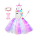 Girls Shiny Unicorn Angel Dress Kids Glowing Party Princess Dresses