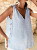 Cotton Linen V-Neck Vest Tops Ladies Oversized Sleeveless Tank Top