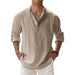 Cotton Linen Shirts Men's Casual Lightweight Long Sleeve Henley Beach Shirts