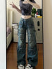 Women Y2k Streetwear Multi-Pocket Blue Denim Cargo Jeans Pants