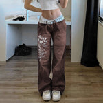 Women's Low Waist Denim Cargo Pants Streetwear Retro Jeans Trousers