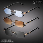 Set Of 3 Frameless Rectangular Metal Glasses With Trendy Small Frames For Men’s Fashion