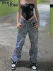 Women's Jeans Streetwear Baggy Straight Cargo Pants High Waist Denim Trousers