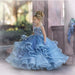 Dusty Blue Flower Girl Dresses Kids Pageant Gowns Tulle Ruffled Dress