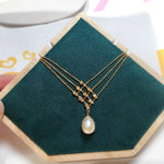 14K Gold Plated Multilayer Bead Chain Pendant Freshwater Pearl Necklace Jewelry