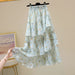 Women Floral High Waist Elegant A-line Long Maxi Skirts Ladies Chiffon Skirts