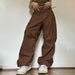 Women's Wide Leg Cargo Pants Drawstring Streetwear Jogger Trousers