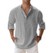 Cotton Linen Shirts Men's Casual Lightweight Long Sleeve Henley Beach Shirts