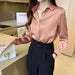 Women's Long Sleeve Blouse Shirts Solid Silk Long Sleeve Tops